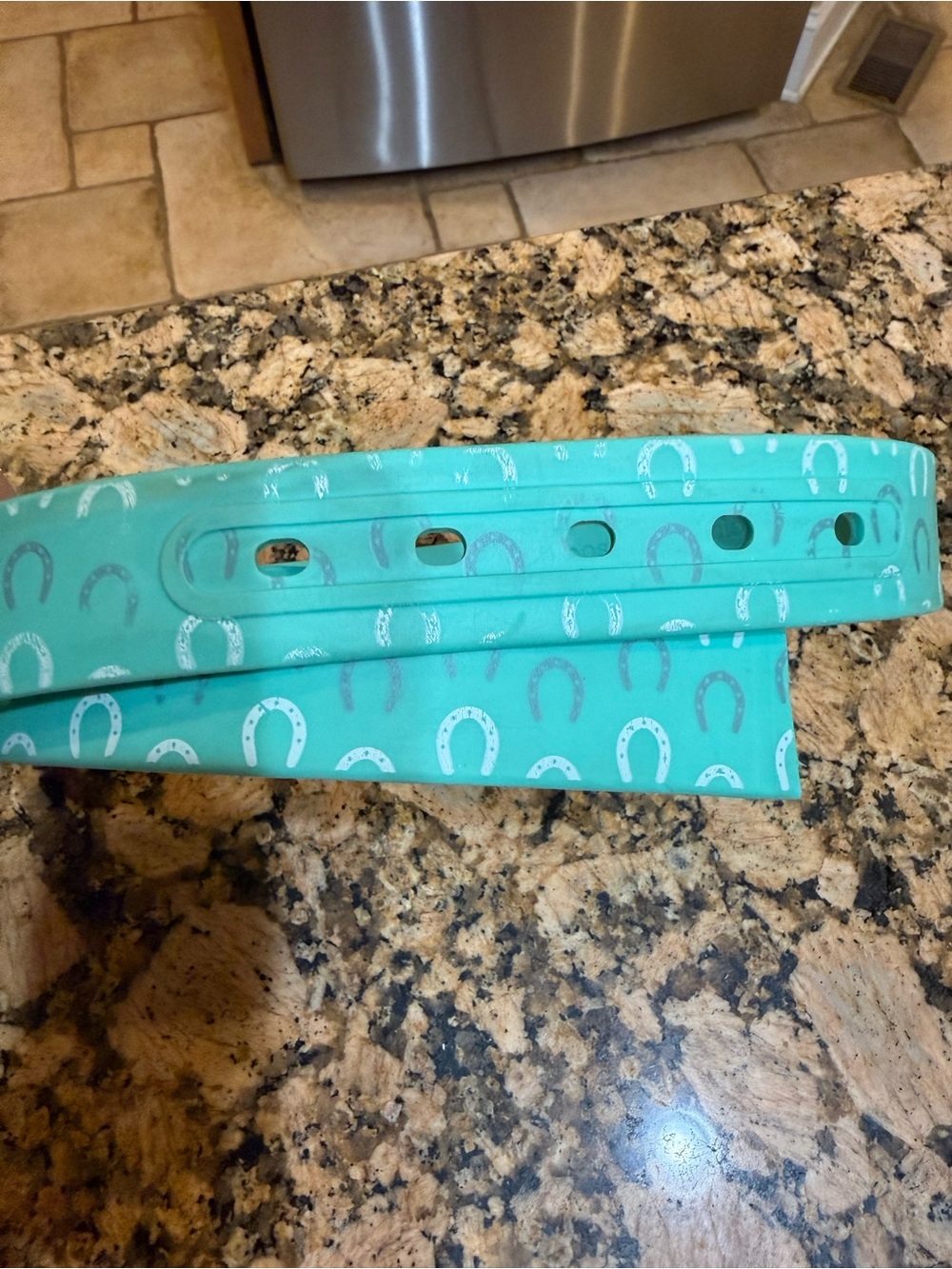 Equestrian plastic riders BELT by C4 Aqua Teal Belt with Silver Horseshoe Print